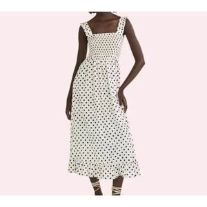 ZARA Linen Blend Josefine Polka Dot Smocked Strappy Midi Sundress Dress Large